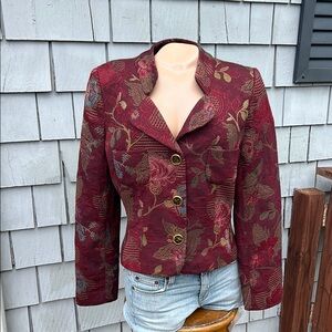 View Collection Floral Burgundy Embroidered Vintage Women's Jacket- NWOT's -Crop